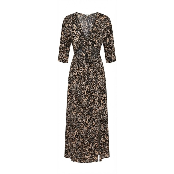 Baltic Born Dresses & Skirts - Maxi Dress Women Small Tan Black Cut Out Front Tie Good Condition